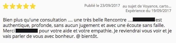 Avis publié le 23/09/2017 ventant la proximité de la professionnelle avec ses clients.